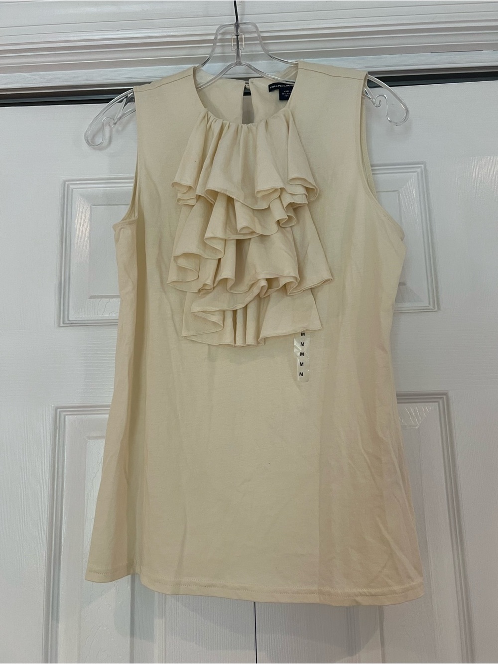 NWOT Ralph Lauren Sport Cream Ruffle-Front Sleeveless Top